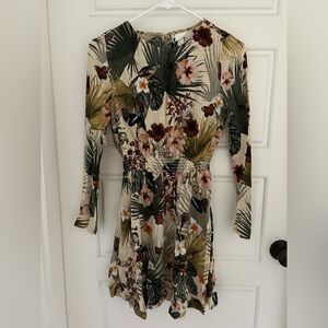 H&M Tropical Print Long Sleeve Elastic Waist Dress UK 8 / US 4 Small NWOT New